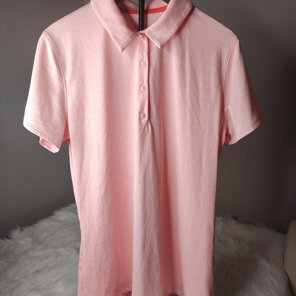 Under Armour Polo Shirt Womens Medium Pink Peach Heatgear Golf Tennis Pickleball - Picture 1 of 8